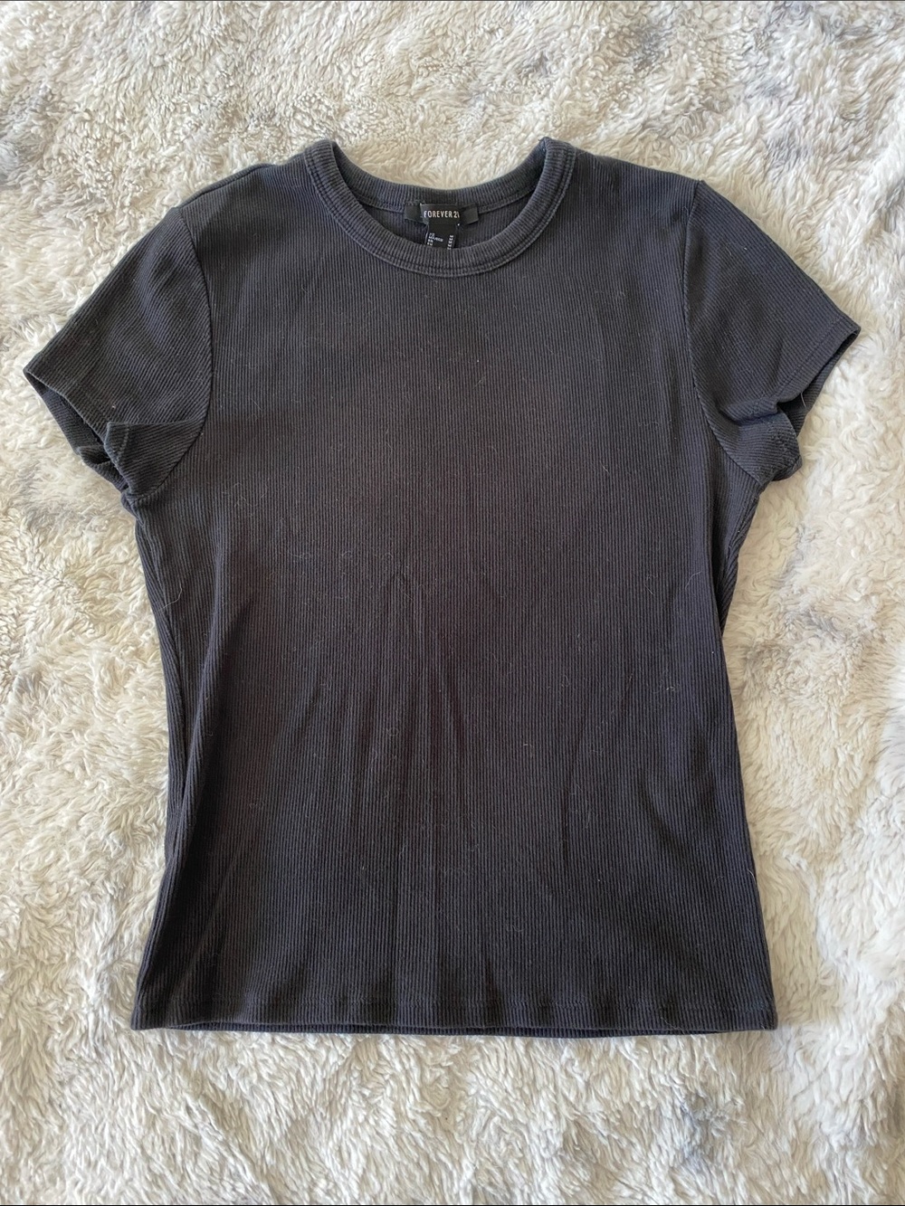 Forever 21 Black Ribbed Short Sleeve Crewneck Tee
